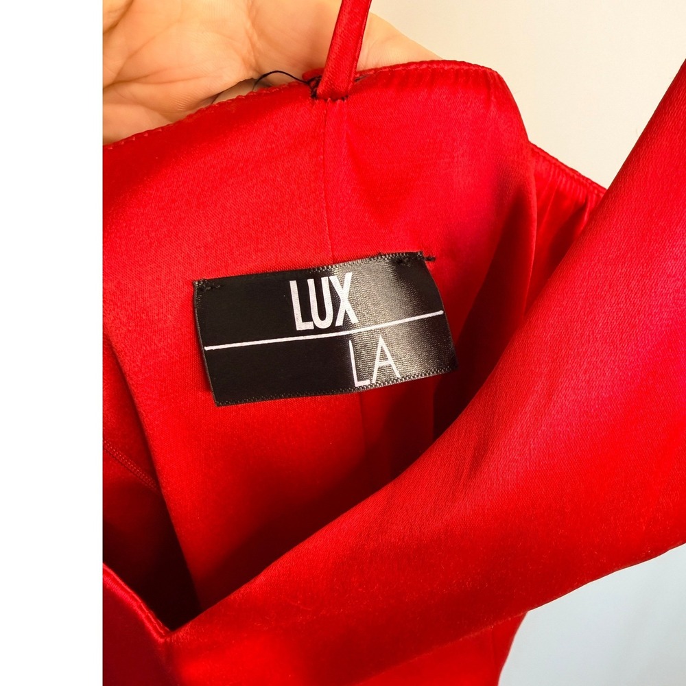 Lux LA Red Satin Mini Dress V-Neck Spaghetti Strap Cocktail Medium USA - Picture 4 of 7